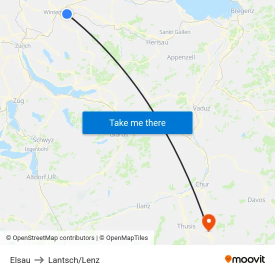 Elsau to Lantsch/Lenz map