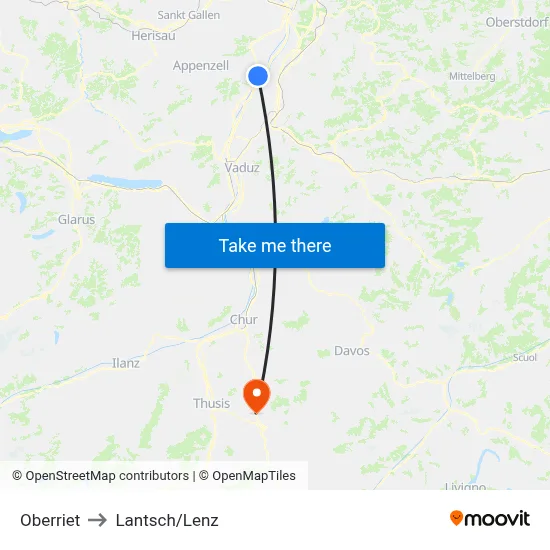 Oberriet to Lantsch/Lenz map