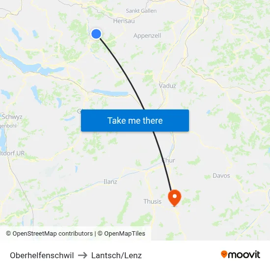Oberhelfenschwil to Lantsch/Lenz map