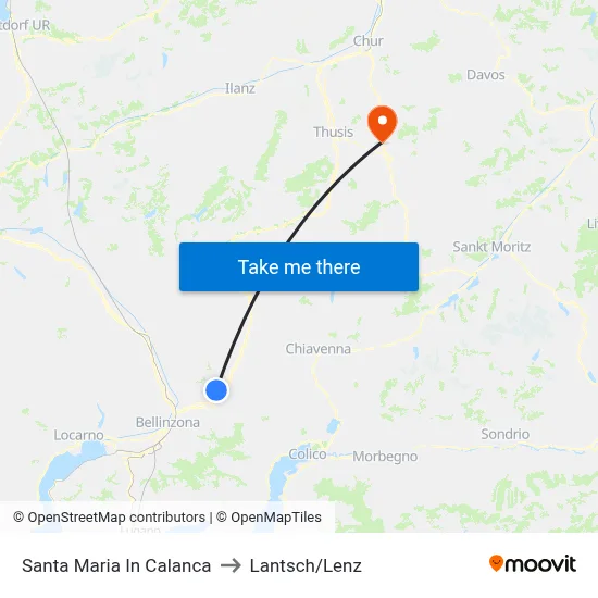 Santa Maria In Calanca to Lantsch/Lenz map