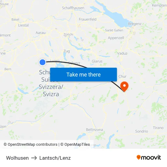Wolhusen to Lantsch/Lenz map