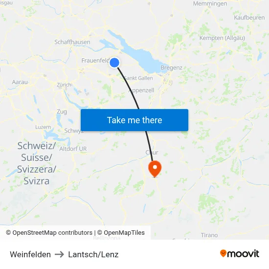 Weinfelden to Lantsch/Lenz map