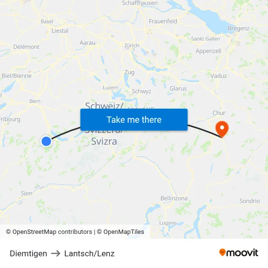 Diemtigen to Lantsch/Lenz map