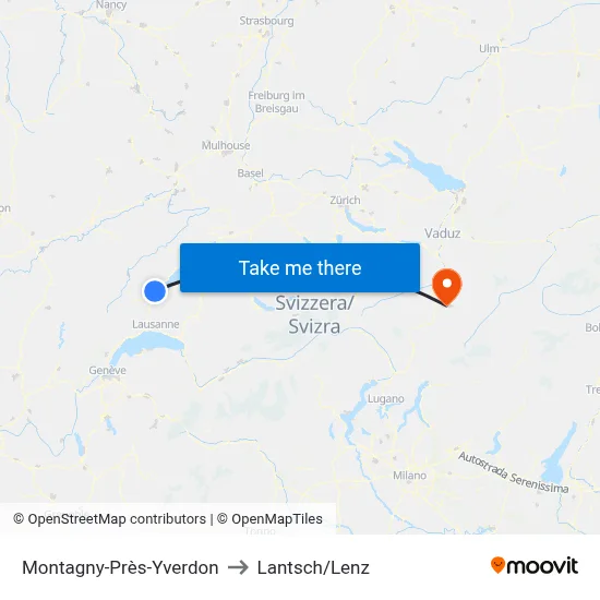 Montagny-Près-Yverdon to Lantsch/Lenz map