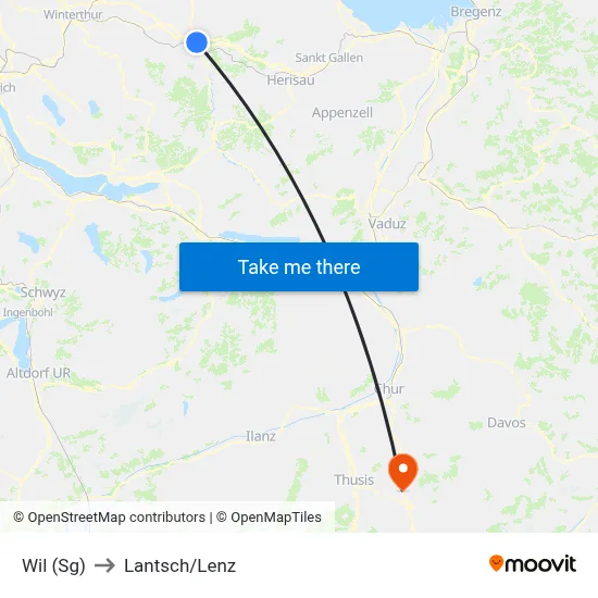 Wil (Sg) to Lantsch/Lenz map