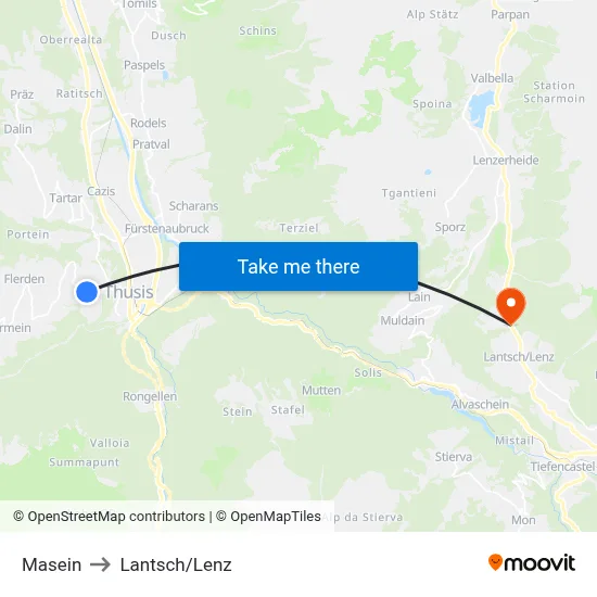 Masein to Lantsch/Lenz map