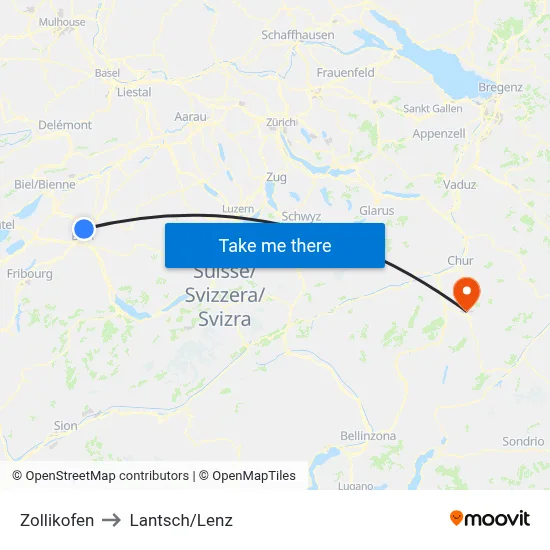 Zollikofen to Lantsch/Lenz map