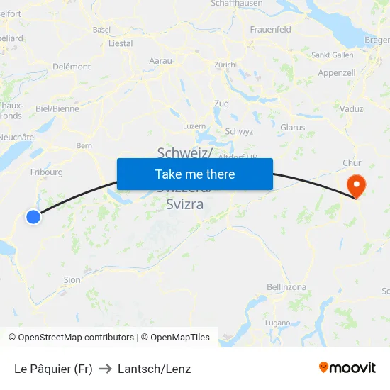 Le Pâquier (Fr) to Lantsch/Lenz map
