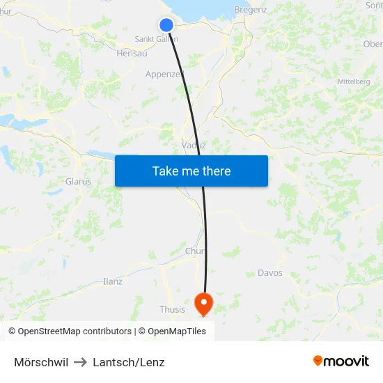 Mörschwil to Lantsch/Lenz map