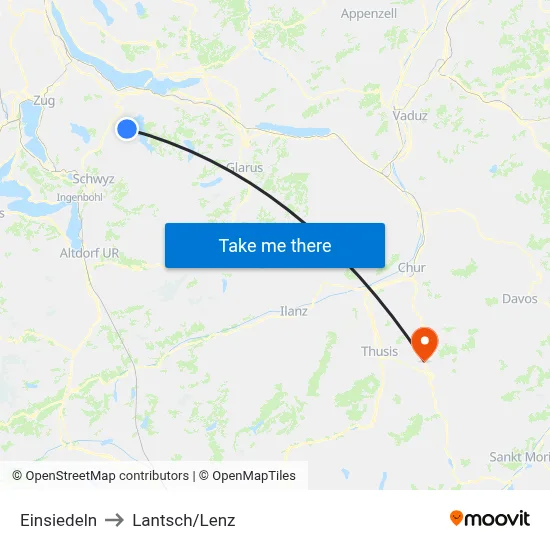 Einsiedeln to Lantsch/Lenz map