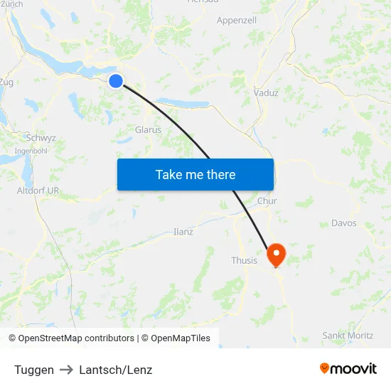 Tuggen to Lantsch/Lenz map