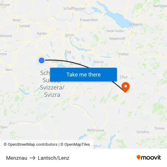 Menznau to Lantsch/Lenz map