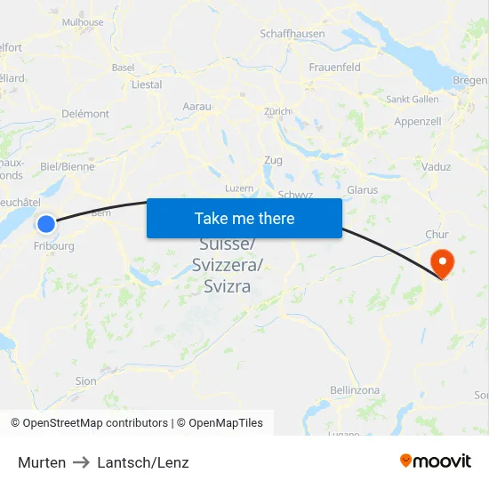 Murten to Lantsch/Lenz map
