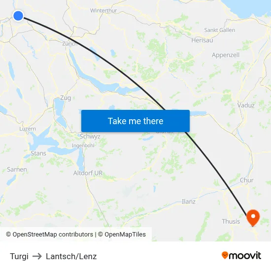 Turgi to Lantsch/Lenz map