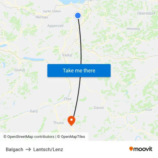 Balgach to Lantsch/Lenz map