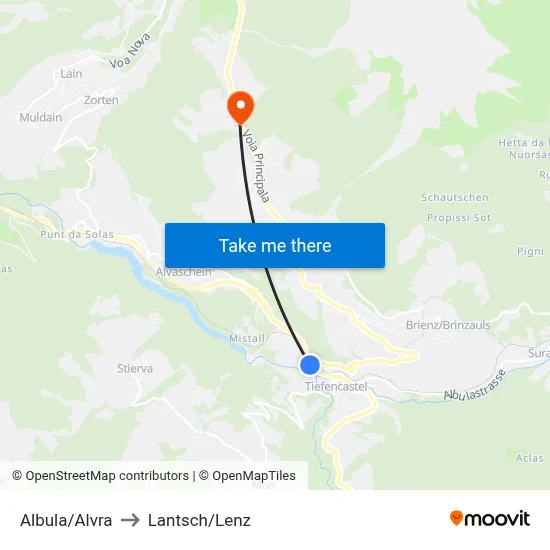 Albula/Alvra to Lantsch/Lenz map
