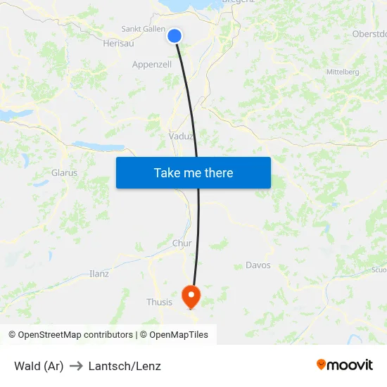 Wald (Ar) to Lantsch/Lenz map