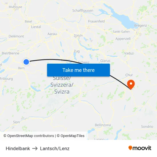 Hindelbank to Lantsch/Lenz map