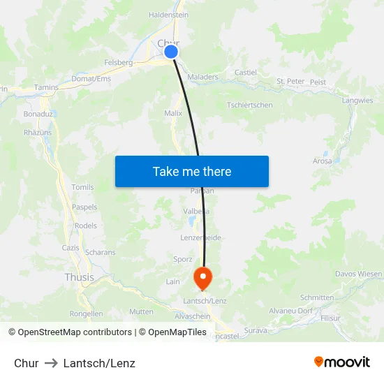 Chur to Lantsch/Lenz map
