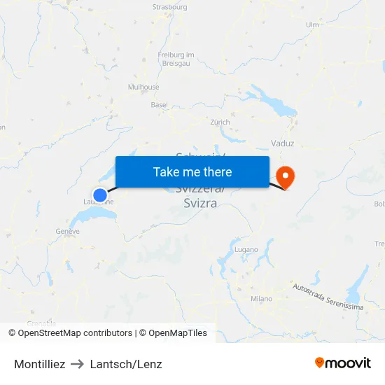 Montilliez to Lantsch/Lenz map