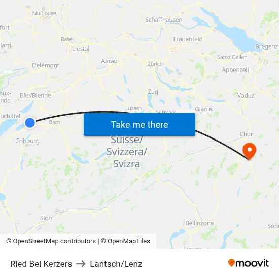 Ried Bei Kerzers to Lantsch/Lenz map