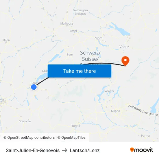 Saint-Julien-En-Genevois to Lantsch/Lenz map