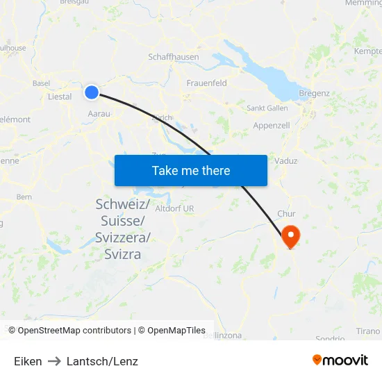Eiken to Lantsch/Lenz map