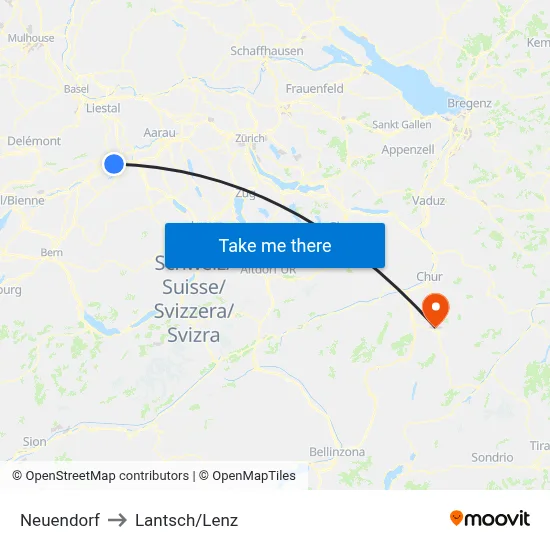 Neuendorf to Lantsch/Lenz map