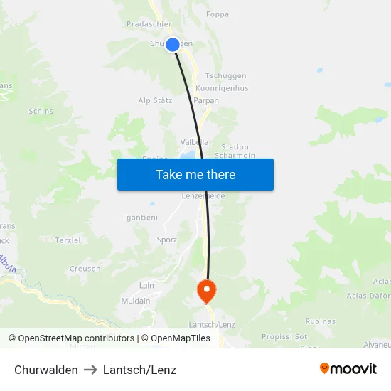Churwalden to Lantsch/Lenz map