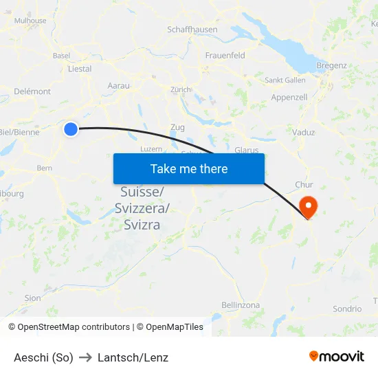 Aeschi (So) to Lantsch/Lenz map