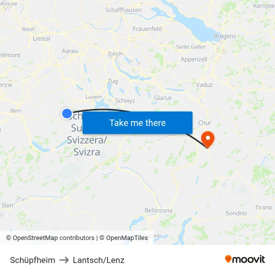 Schüpfheim to Lantsch/Lenz map