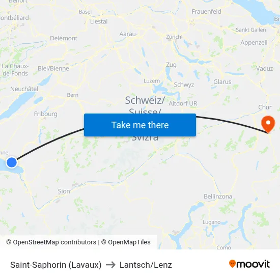 Saint-Saphorin (Lavaux) to Lantsch/Lenz map
