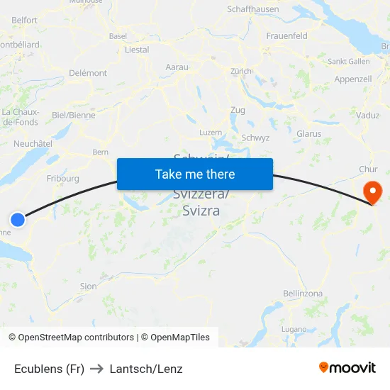 Ecublens (Fr) to Lantsch/Lenz map
