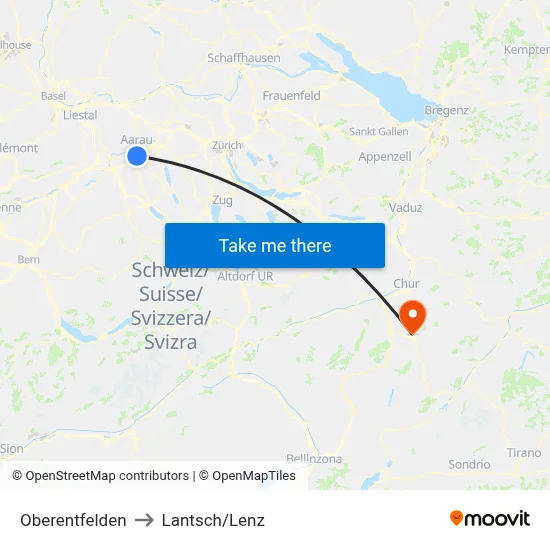 Oberentfelden to Lantsch/Lenz map