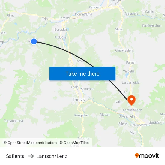 Safiental to Lantsch/Lenz map