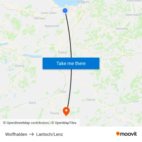 Wolfhalden to Lantsch/Lenz map