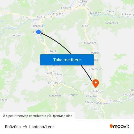 Rhäzüns to Lantsch/Lenz map