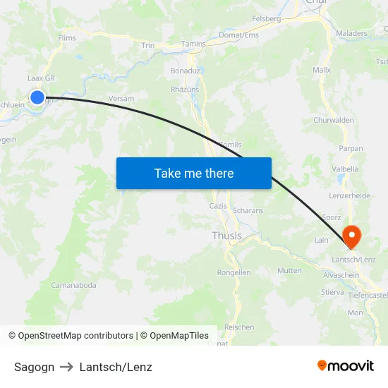 Sagogn to Lantsch/Lenz map