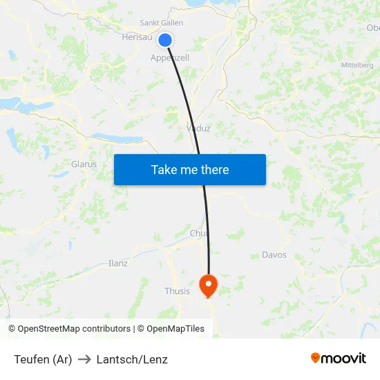 Teufen (Ar) to Lantsch/Lenz map