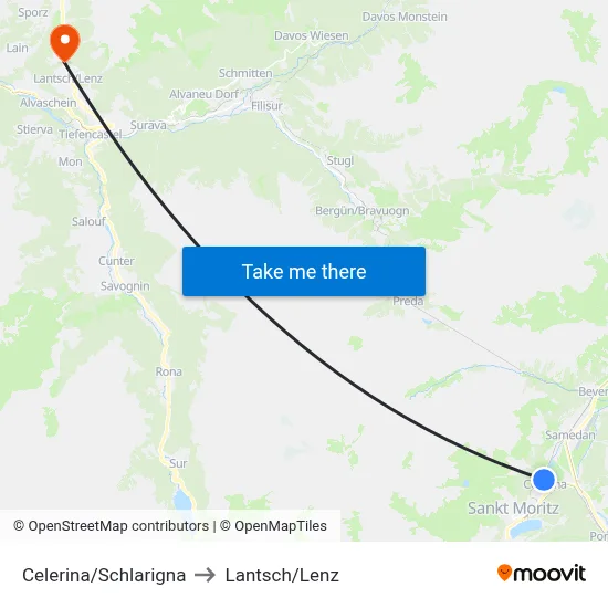 Celerina/Schlarigna to Lantsch/Lenz map
