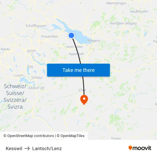 Kesswil to Lantsch/Lenz map