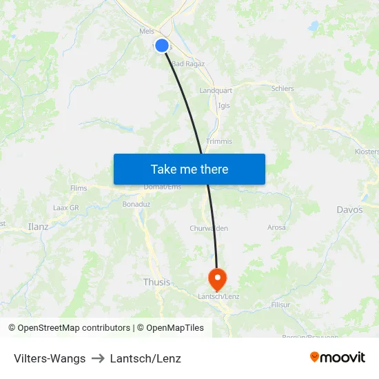 Vilters-Wangs to Lantsch/Lenz map