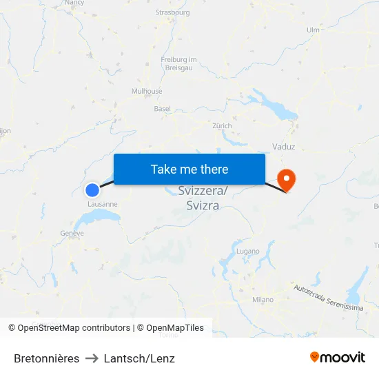 Bretonnières to Lantsch/Lenz map