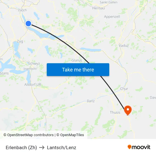 Erlenbach (Zh) to Lantsch/Lenz map