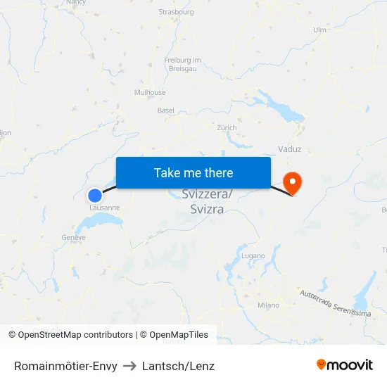 Romainmôtier-Envy to Lantsch/Lenz map
