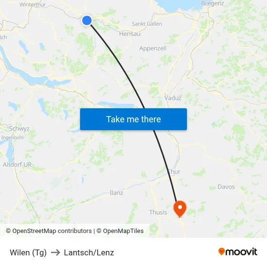 Wilen (Tg) to Lantsch/Lenz map