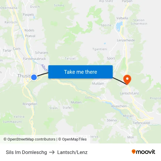 Sils Im Domleschg to Lantsch/Lenz map