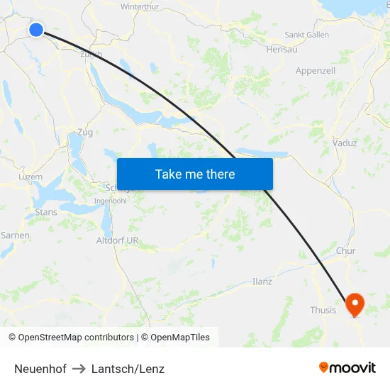 Neuenhof to Lantsch/Lenz map