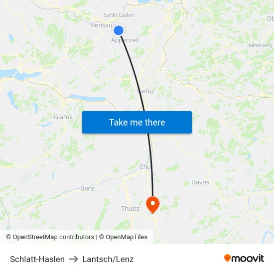 Schlatt-Haslen to Lantsch/Lenz map