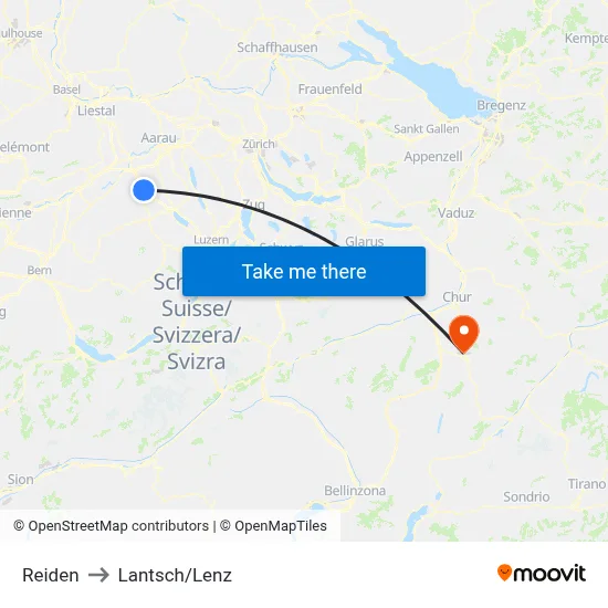 Reiden to Lantsch/Lenz map